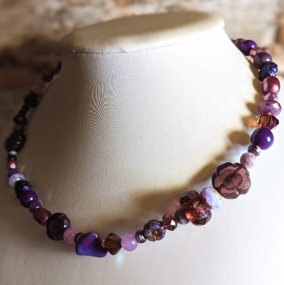 Happy To Me Purple Glass Crystal Gemstone Beads Collar Choker Necklace - Picture 2 of 8